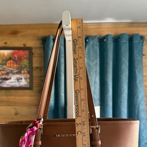 Michael Kors Tan Tote with Pink Scarf Accent - Picture 4 of 13